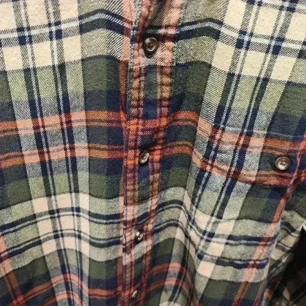 G.H. Bass & Co Green Orange Plaid Flannel Long Sleeve Button Up Shirt Mens Sz Lg - Picture 2 of 6